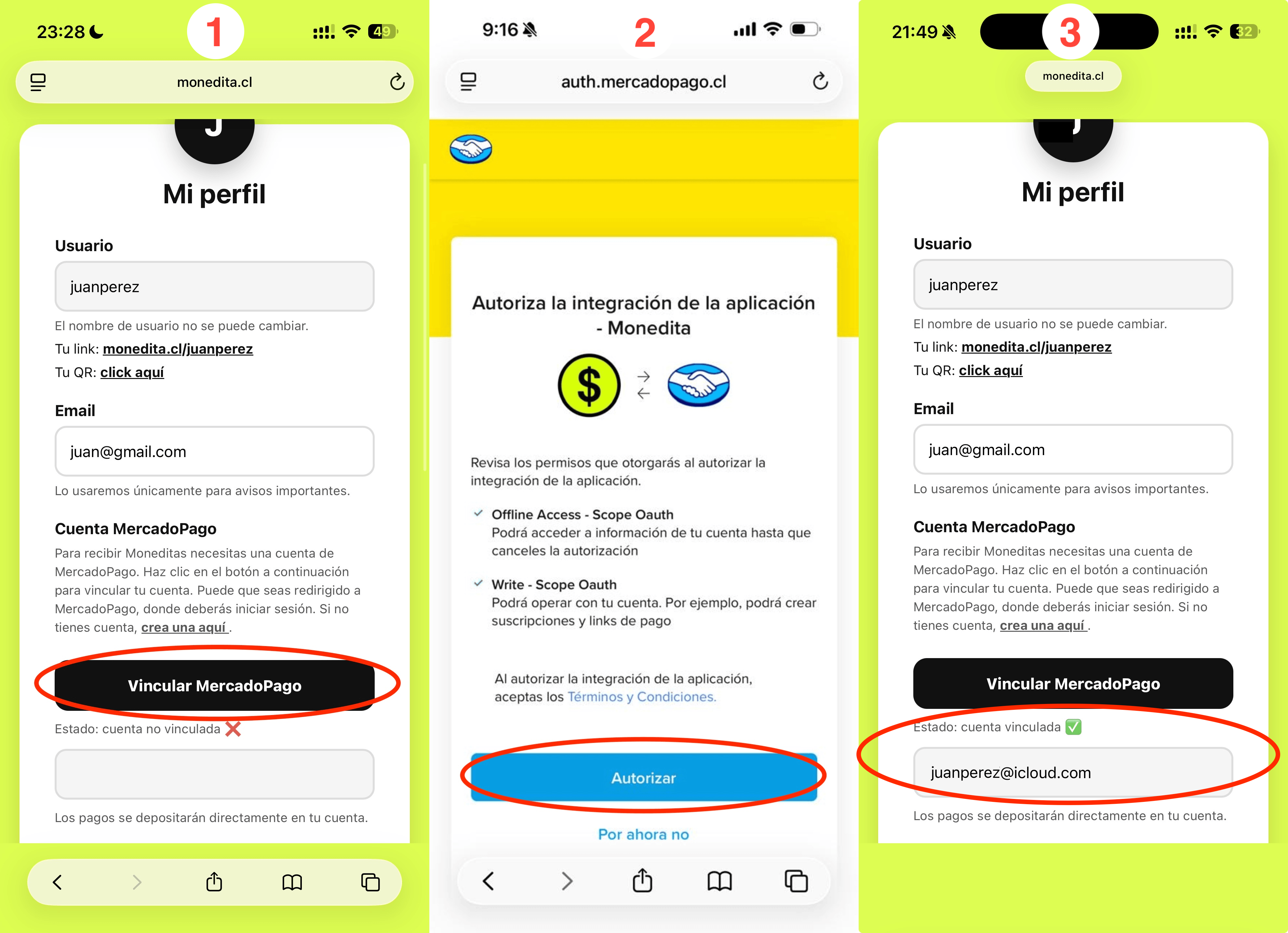Vinculación de MercadoPago en Monedita